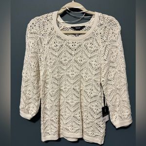 NWT Cream/White Vera Wang Crochet Sweater